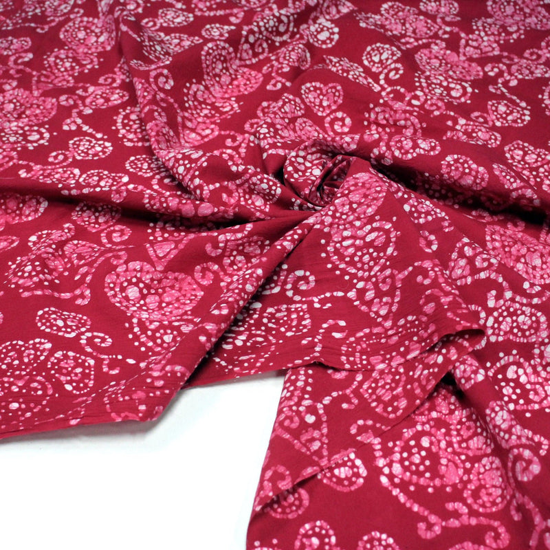 Tissu coton block rose rouge aux coeurs blancs et roses - MADE IN INDIA - tissuspipi.com
