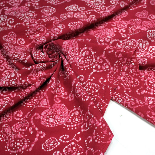 Tissu coton block rose rouge aux coeurs blancs et roses - MADE IN INDIA - tissuspipi.com