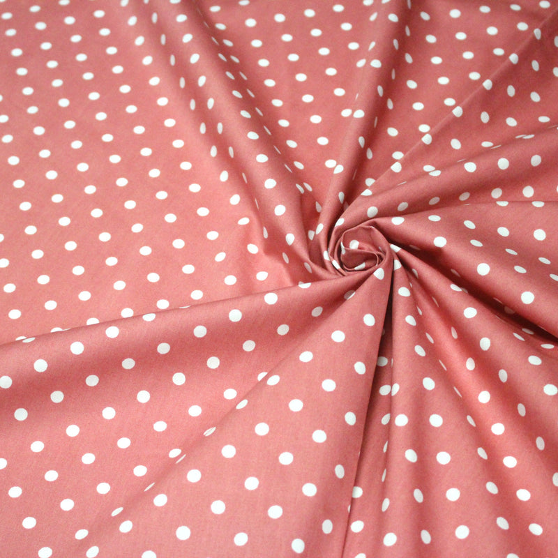 Tissu coton rose indien à pois blancs 6mm - COLLECTION POLKA DOT - tissuspipi.com