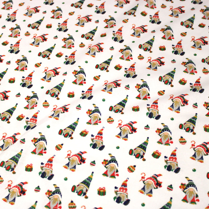 Tissu cotonnade de NOËL - Gnomes & lutins, fond blanc - OEKO-TEX STANDARD 100