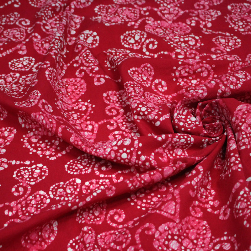 Tissu coton block rose rouge aux coeurs blancs et roses - MADE IN INDIA - tissuspipi.com