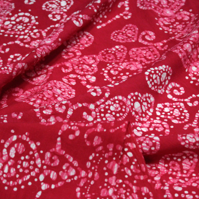 Tissu coton block rose rouge aux coeurs blancs et roses - MADE IN INDIA - tissuspipi.com