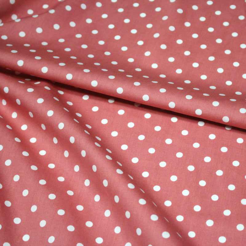 Tissu coton rose indien à pois blancs 6mm - COLLECTION POLKA DOT - tissuspipi.com