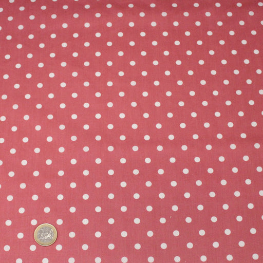 Tissu coton rose indien à pois blancs 6mm - COLLECTION POLKA DOT - tissuspipi.com