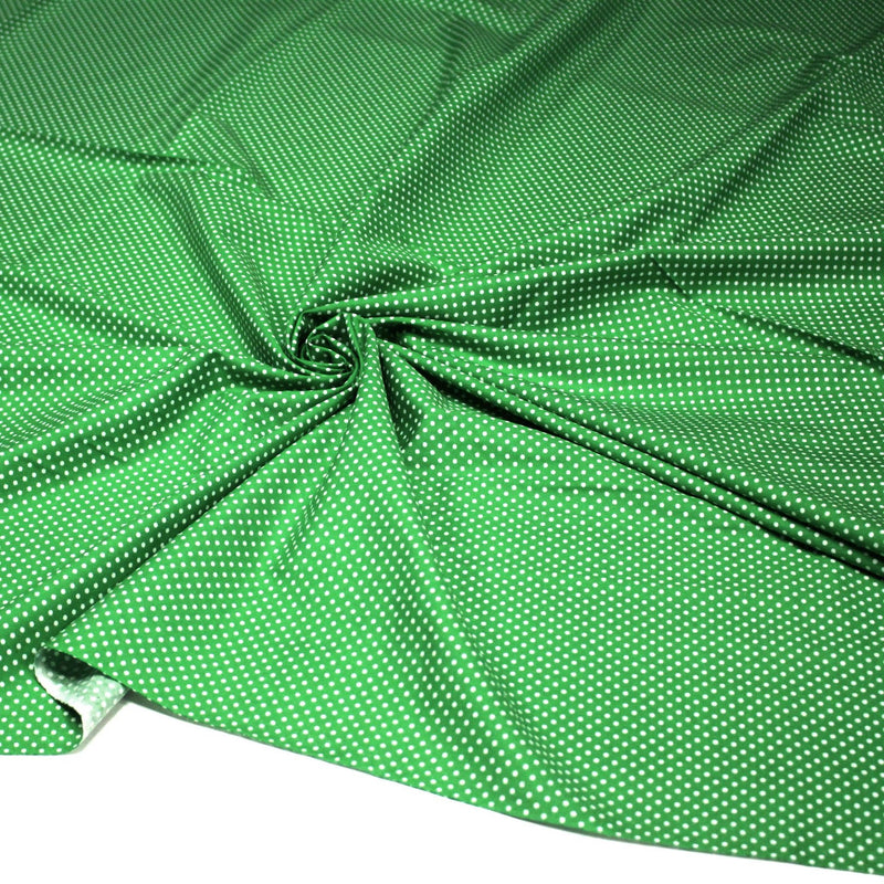 Tissu coton vert prairie à petits pois blancs 2mm - COLLECTION POLKA DOT - tissuspipi.com