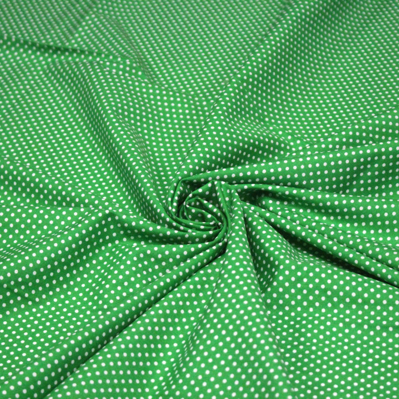 Tissu coton vert prairie à petits pois blancs 2mm - COLLECTION POLKA DOT - tissuspipi.com