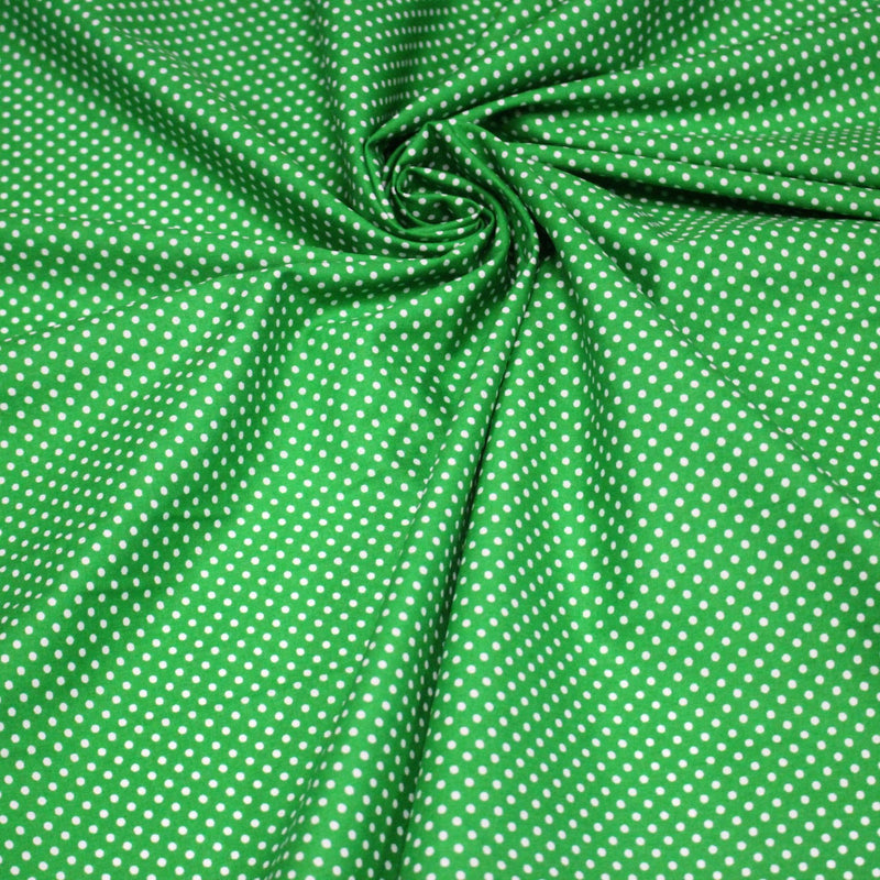 Tissu coton vert prairie à petits pois blancs 2mm - COLLECTION POLKA DOT - tissuspipi.com