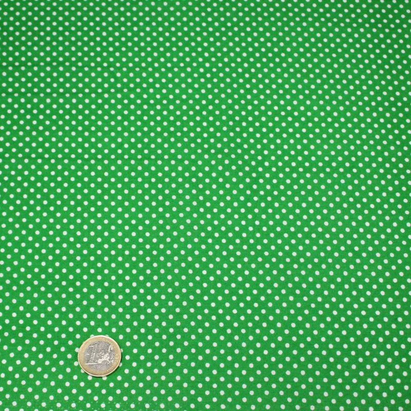 Tissu coton vert prairie à petits pois blancs 2mm - COLLECTION POLKA DOT - tissuspipi.com