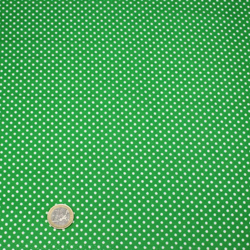 Tissu coton vert prairie à petits pois blancs 2mm - COLLECTION POLKA DOT - tissuspipi.com