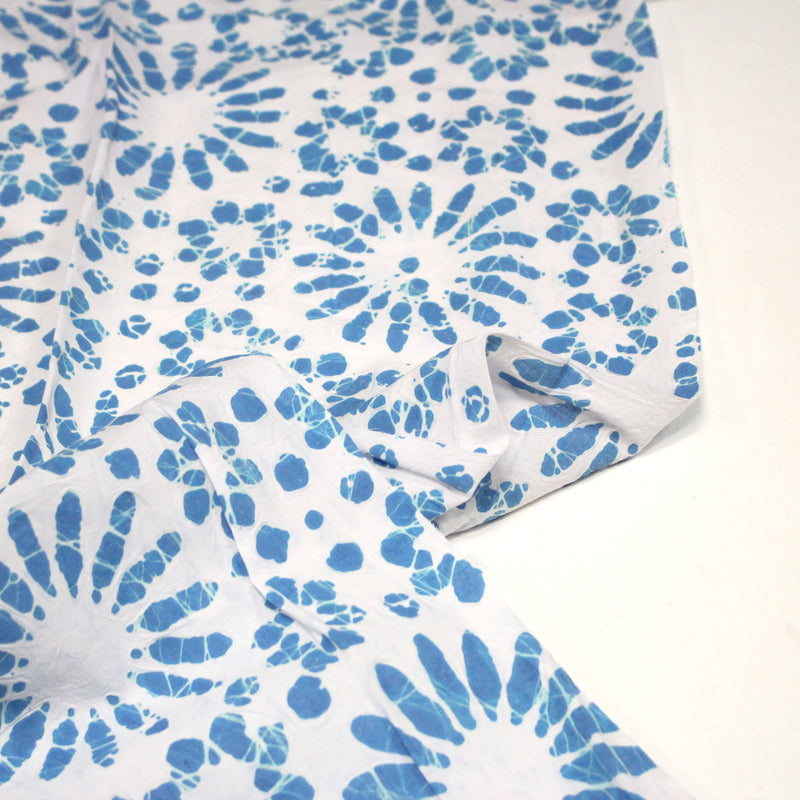 Tissu coton block print blanc cassé aux fleurs bleu turquoise - MADE IN INDIA - tissuspipi.com
