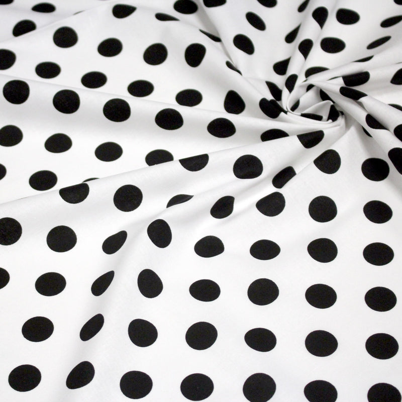 Tissu coton blanc à pois noirs 18mm - COLLECTION POLKA DOT - tissuspipi.com