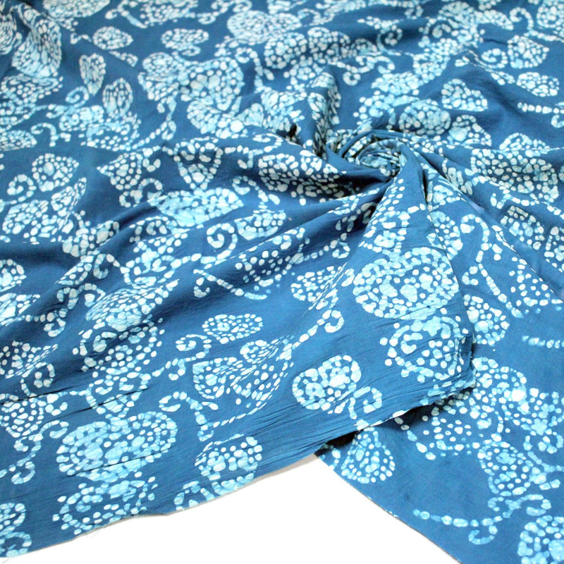 Tissu coton block bleu turquoise aux coeurs blancs et bleus - MADE IN INDIA - tissuspipi.com