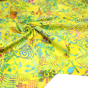 Tissu coton block print patchwork de motifs indiens, tons jaune citron, vert, rose - MADE IN INDIA - tissuspipi.com
