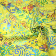 Tissu coton block print patchwork de motifs indiens, tons jaune citron, vert, rose - MADE IN INDIA - tissuspipi.com