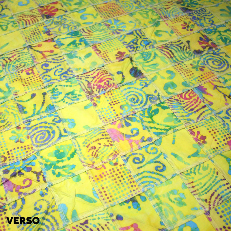 Tissu coton block print patchwork de motifs indiens, tons jaune citron, vert, rose - MADE IN INDIA - tissuspipi.com