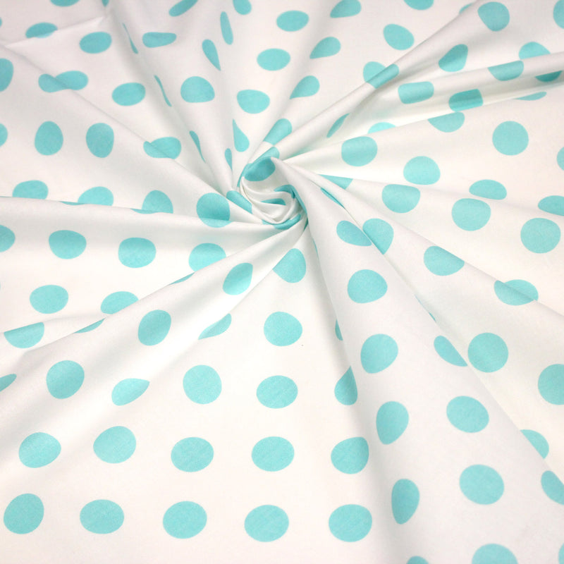 Tissu coton blanc à pois bleu ciel 18mm - COLLECTION POLKA DOT - tissuspipi.com