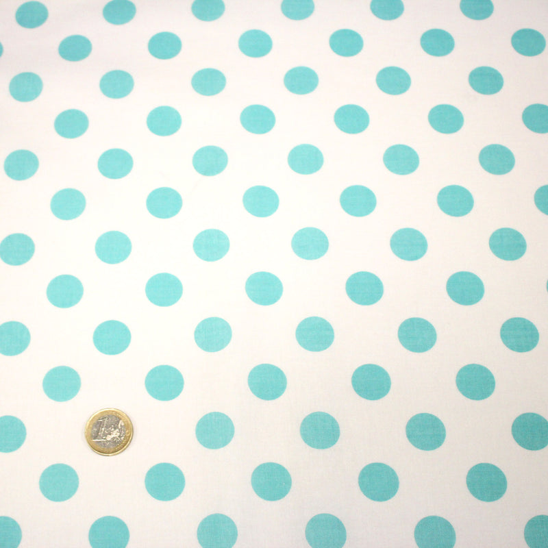 Tissu coton blanc à pois bleu ciel 18mm - COLLECTION POLKA DOT - tissuspipi.com