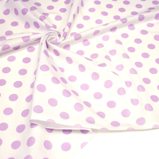 Tissu coton blanc à pois mauve 18mm - COLLECTION POLKA DOT - tissuspipi.com