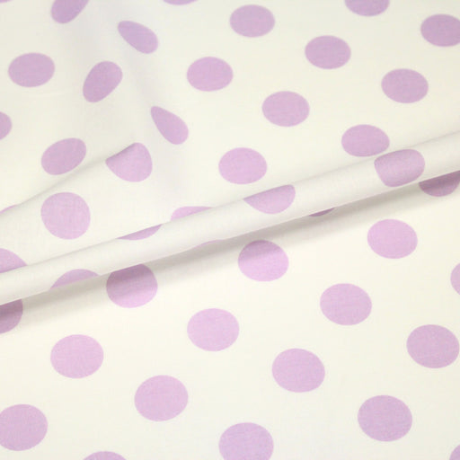 Tissu coton blanc à pois mauve 18mm - COLLECTION POLKA DOT - tissuspipi.com