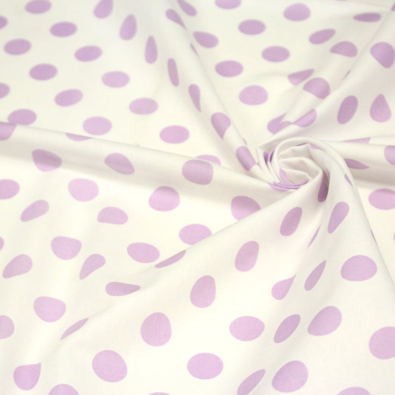 Tissu coton blanc à pois mauve 18mm - COLLECTION POLKA DOT - tissuspipi.com