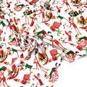 Tissu cotonnade de NOËL – La farandole des lutins, fond blanc - OEKO-TEX STANDARD 100 - tissuspipi.com