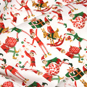 Tissu cotonnade de NOËL – La farandole des lutins, fond blanc - OEKO-TEX STANDARD 100 - tissuspipi.com