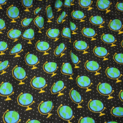 Tissu popeline coton, Les mappemondes sur fond noir étoilé - Collection VOYAGE - tissuspipi.com