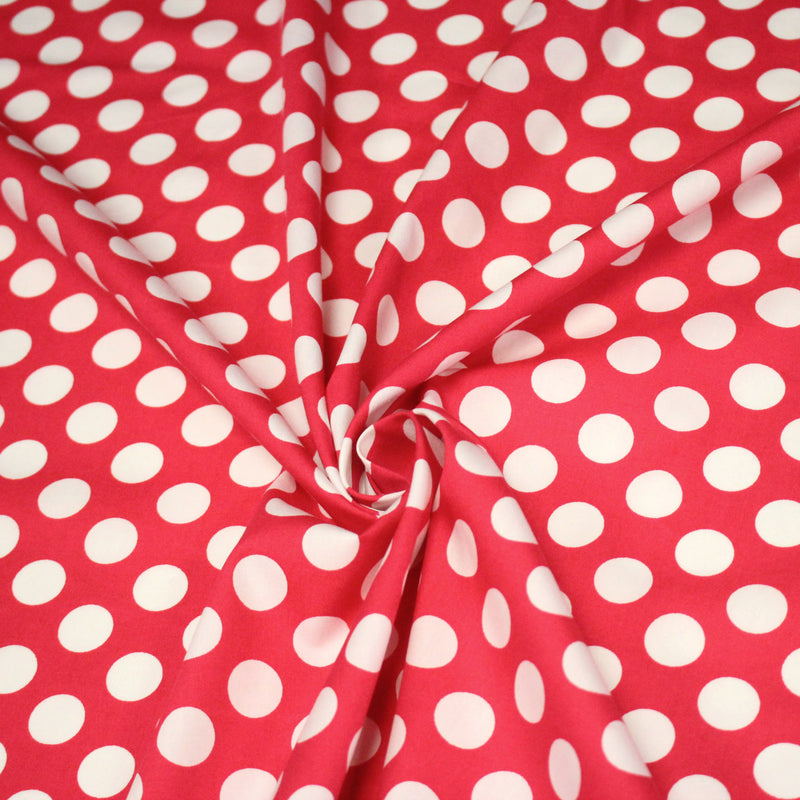 Tissu de coton rouge magenta à pois blancs 19mm - COLLECTION POLKA DOT - tissuspipi.com