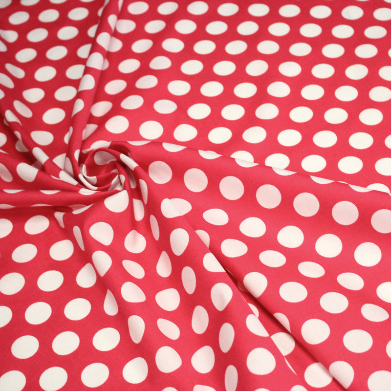 Tissu de coton rouge magenta à pois blancs 19mm - COLLECTION POLKA DOT - tissuspipi.com