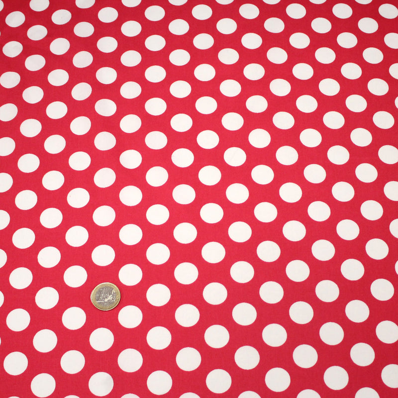 Tissu de coton rouge magenta à pois blancs 19mm - COLLECTION POLKA DOT - tissuspipi.com