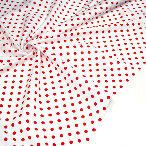 Tissu coton blanc à pois rouges 7mm - COLLECTION POLKA DOT - tissuspipi.com