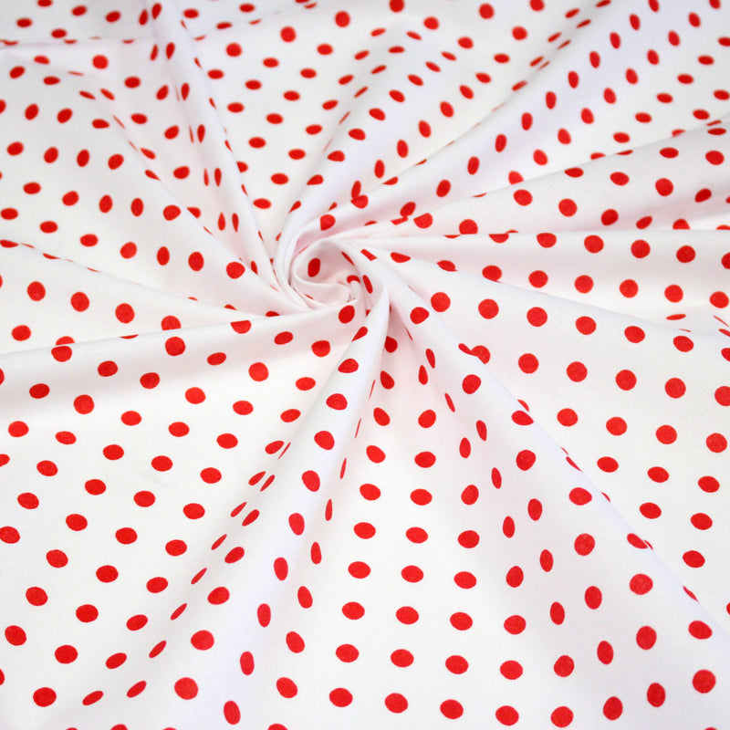 Tissu coton blanc à pois rouges 7mm - COLLECTION POLKA DOT - tissuspipi.com