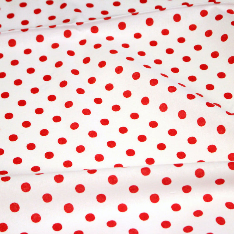 Tissu coton blanc à pois rouges 7mm - COLLECTION POLKA DOT - tissuspipi.com
