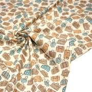 Tissu popeline coton, les valises vintage, tons ocres & bleus, fond écru - Collection VOYAGE - tissuspipi.com