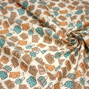 Tissu popeline coton, les valises vintage, tons ocres & bleus, fond écru - Collection VOYAGE - tissuspipi.com