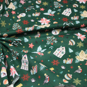 Tissu cotonnade de NOËL – Les beaux objets de Noël, fond vert sapin - OEKO-TEX STANDARD 100 - tissuspipi.com