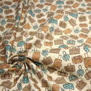 Tissu popeline coton, les valises vintage, tons ocres & bleus, fond écru - Collection VOYAGE - tissuspipi.com