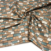 Tissu popeline coton, les valises & malettes, tons ocres & bleus - Collection VOYAGE - tissuspipi.com