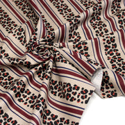 Tissu coton demi-natté LEOPARD & rayures bordeaux et bleues, fond lin - OEKO-TEX STANDARD 100 - tissuspipi.com