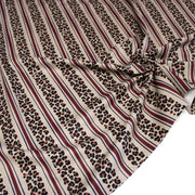 Tissu coton demi-natté LEOPARD & rayures bordeaux et bleues, fond lin - OEKO-TEX STANDARD 100 - tissuspipi.com