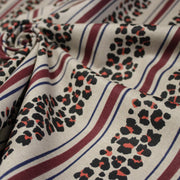 Tissu coton demi-natté LEOPARD & rayures bordeaux et bleues, fond lin - OEKO-TEX STANDARD 100 - tissuspipi.com