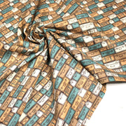 Tissu popeline coton, les valises & malettes, tons ocres & bleus - Collection VOYAGE - tissuspipi.com