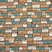 Tissu popeline coton, les valises & malettes, tons ocres & bleus - Collection VOYAGE - tissuspipi.com