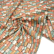 Tissu popeline coton, les valises & malettes, tons corail & vert amande - Collection VOYAGE - tissuspipi.com