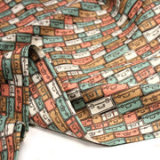 Tissu popeline coton, les valises & malettes, tons corail & vert amande - Collection VOYAGE - tissuspipi.com