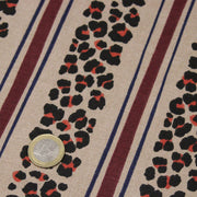 Tissu coton demi-natté LEOPARD & rayures bordeaux et bleues, fond lin - OEKO-TEX STANDARD 100 - tissuspipi.com