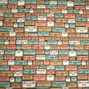 Tissu popeline coton, les valises & malettes, tons corail & vert amande - Collection VOYAGE - tissuspipi.com