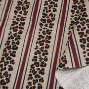 Tissu coton demi-natté LEOPARD & rayures bordeaux et bleues, fond lin - OEKO-TEX STANDARD 100 - tissuspipi.com