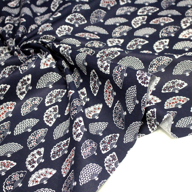 Tissu cotonnade LES EVENTAILS japonais : rouge ou bleu - OEKO - TEX - tissuspipi.com