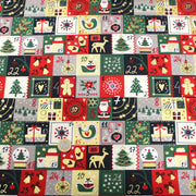 Tissu de coton de Noël La calendrier de l'Avent bleu, rouge, vert et doré - COLLECTION NOËL - OEKO - TEX - tissuspipi.com